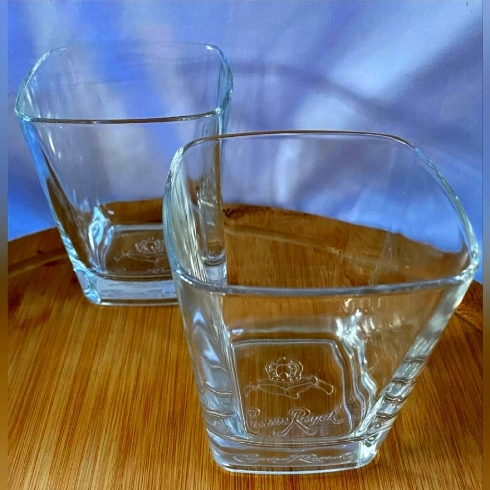 NWOT | Crown Royal Italy | Bourbon Whiskey Low Ball Square Rocks Glass Set (2)